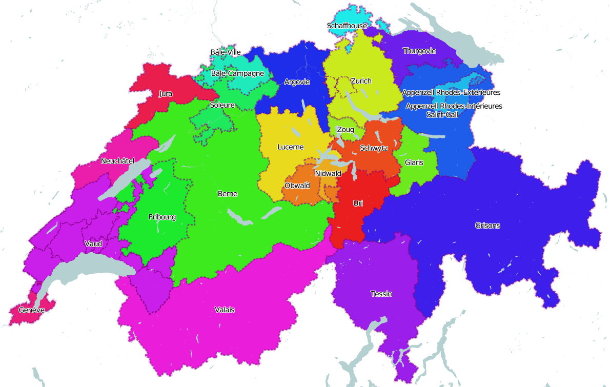 carte des cantons suisses